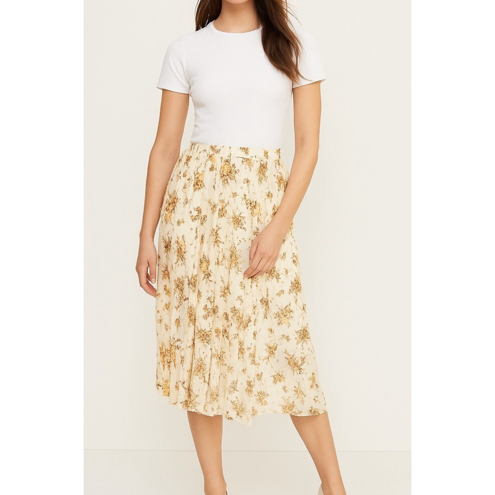 Rowie The Label Womens Margot Floral Yellow Midi Skirt, Size Medium